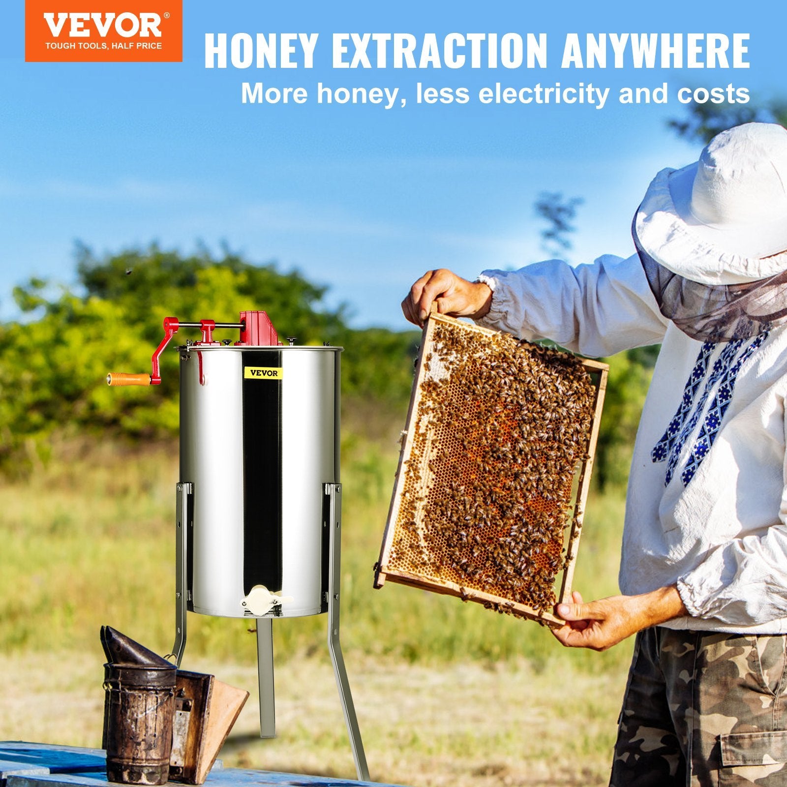 VEVOR Manual Honey Extractor, 3 Frames Honey Spinner Extractor