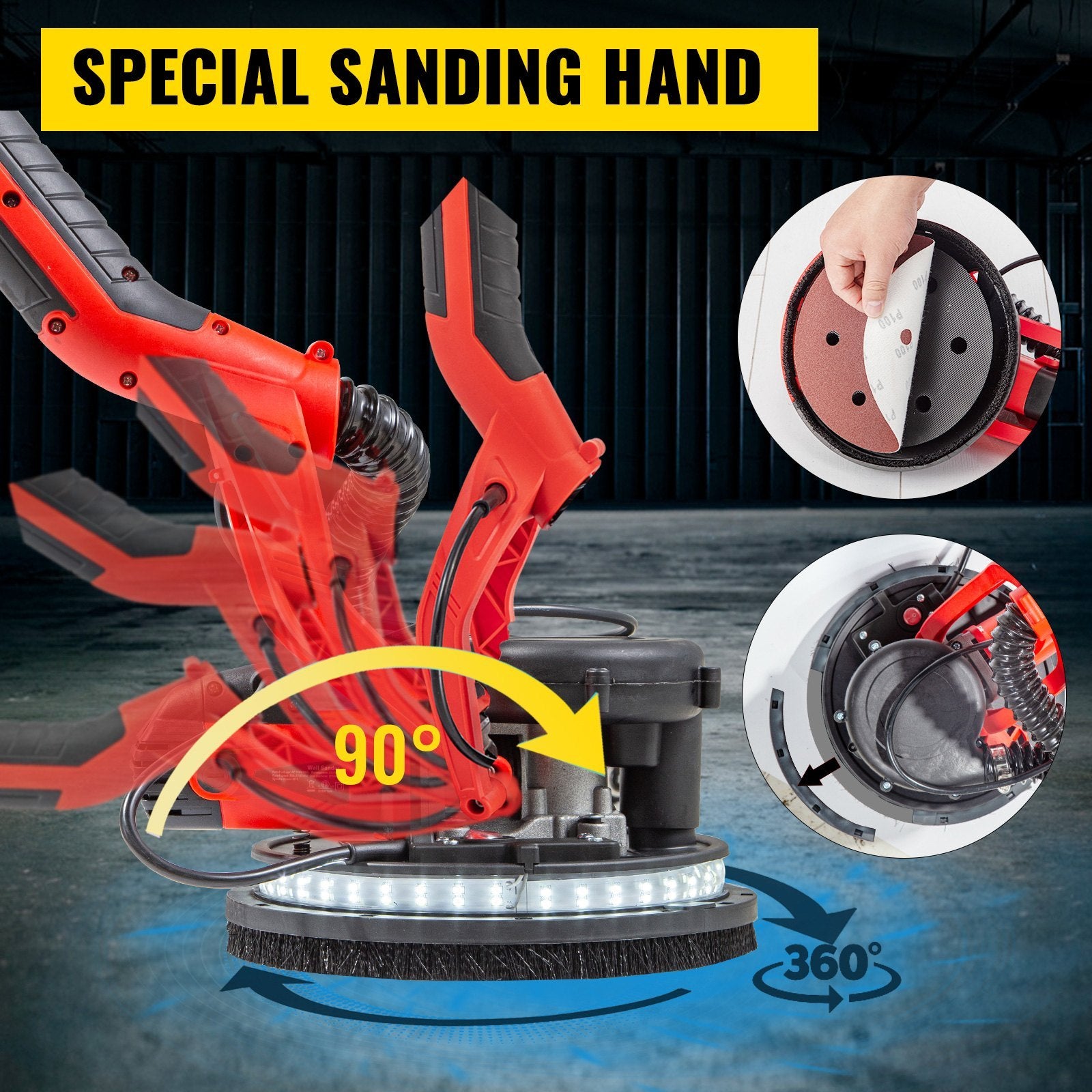 VEVOR Drywall Sander 850W, Variable Speed Electric Sheetrock Sander with Telescopic Handle, LED Light & Dust Bag