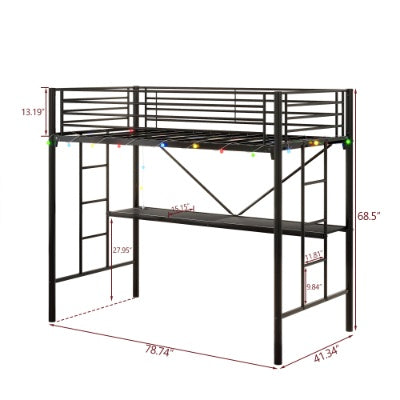 Cydd Twin Metal Loft Bed Desk Led Black Cjfu2444623 - View 3