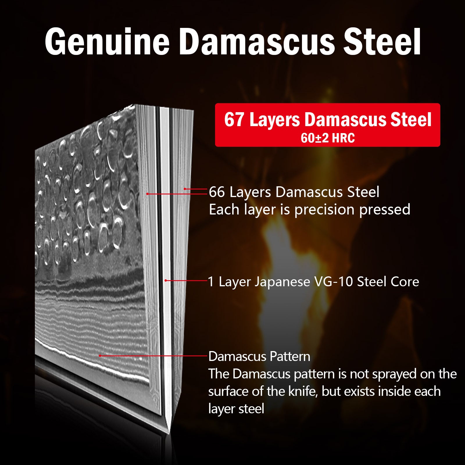 Qulajoy Chef Knife 8 Inch — VG-10 67-Layer Damascus, Hammered Blade, G10 Handle