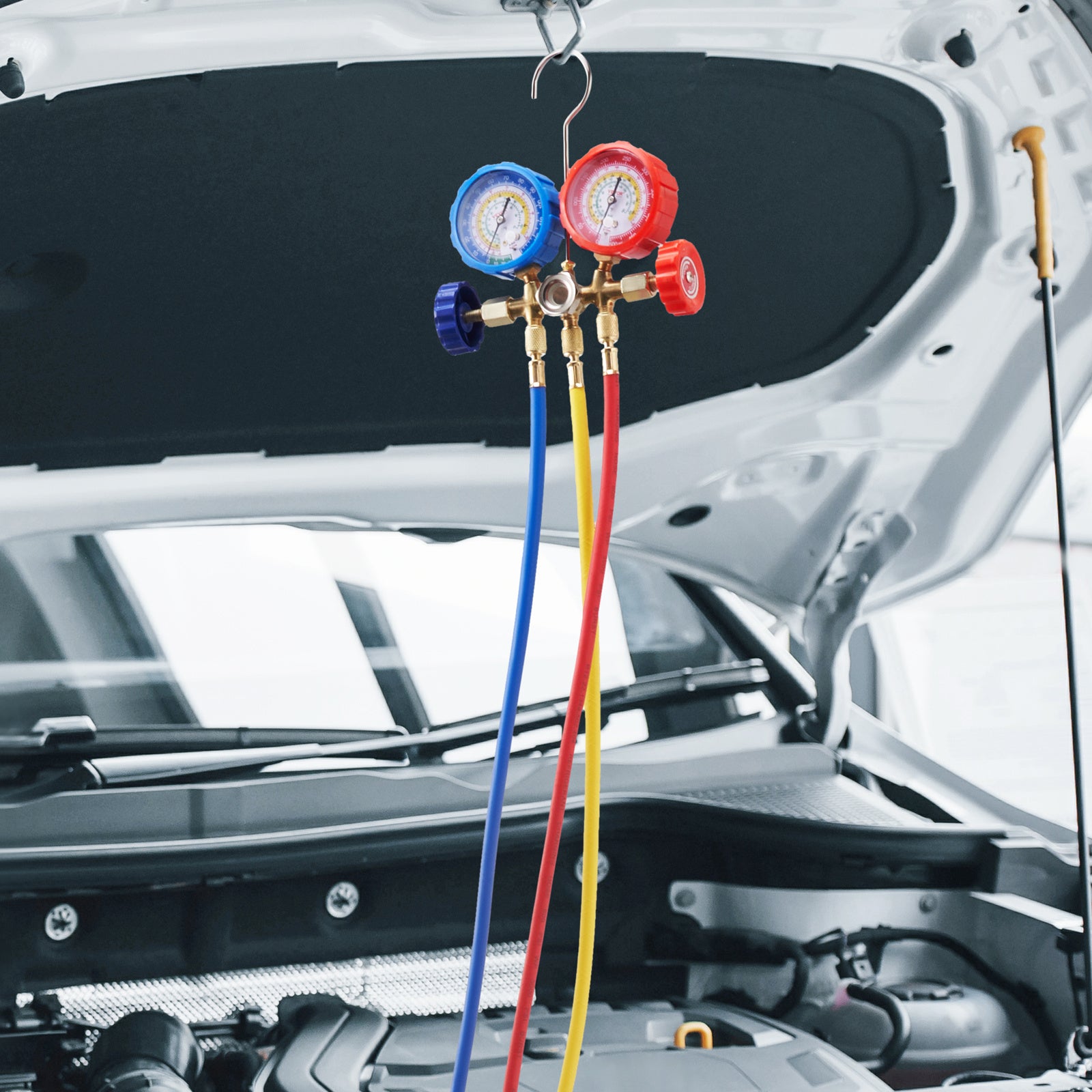 VEVOR AC Gauge Set - 3 Way AC Manifold Gauge Set For R134A R22 R12 R502 Refrigerant, Freon Gauges With 5ft Hoses, Couplers, Can Tap