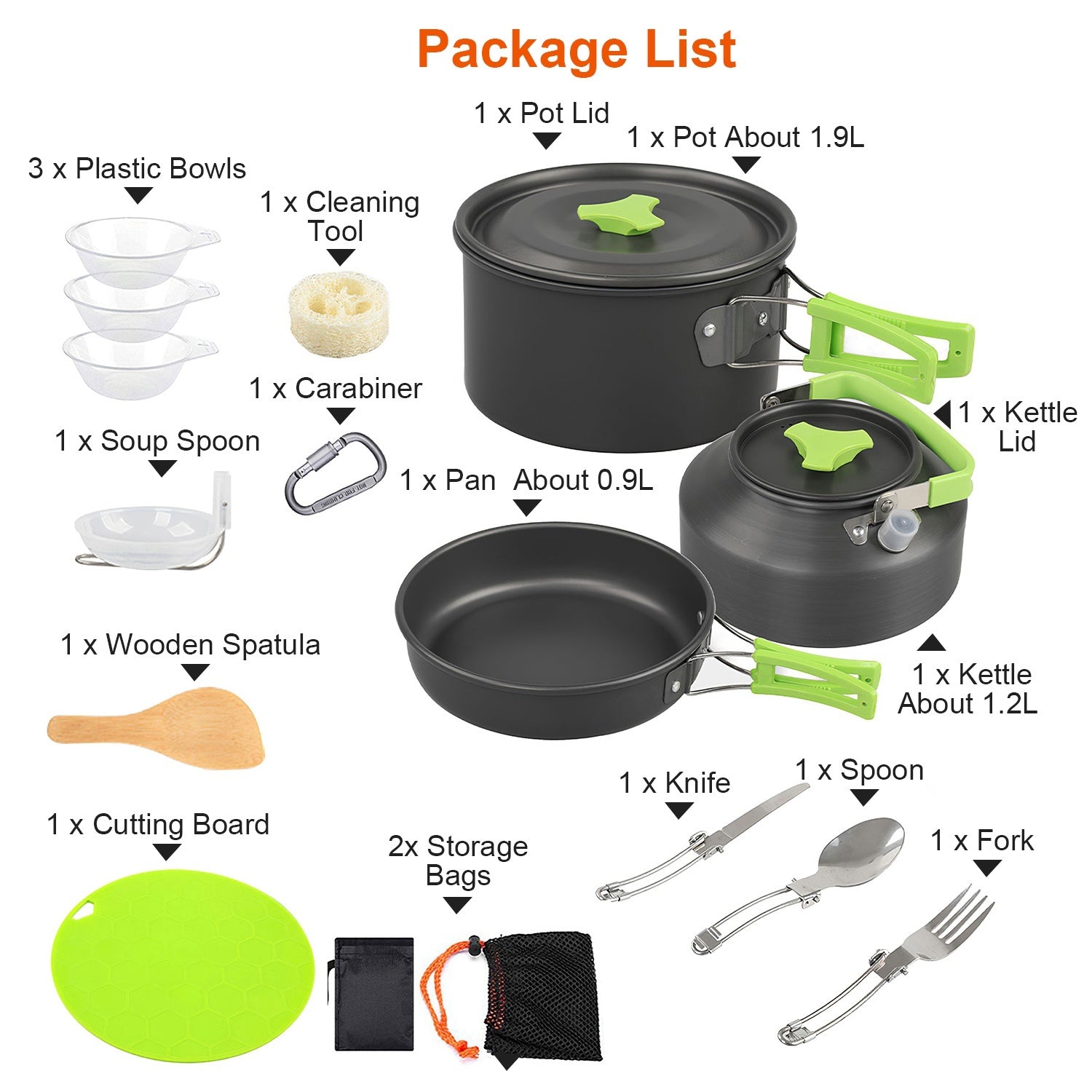 16Pcs Camping Cooking Ware Set - Pot Pan Kettle Cookware Kit for Hiking & Picnic