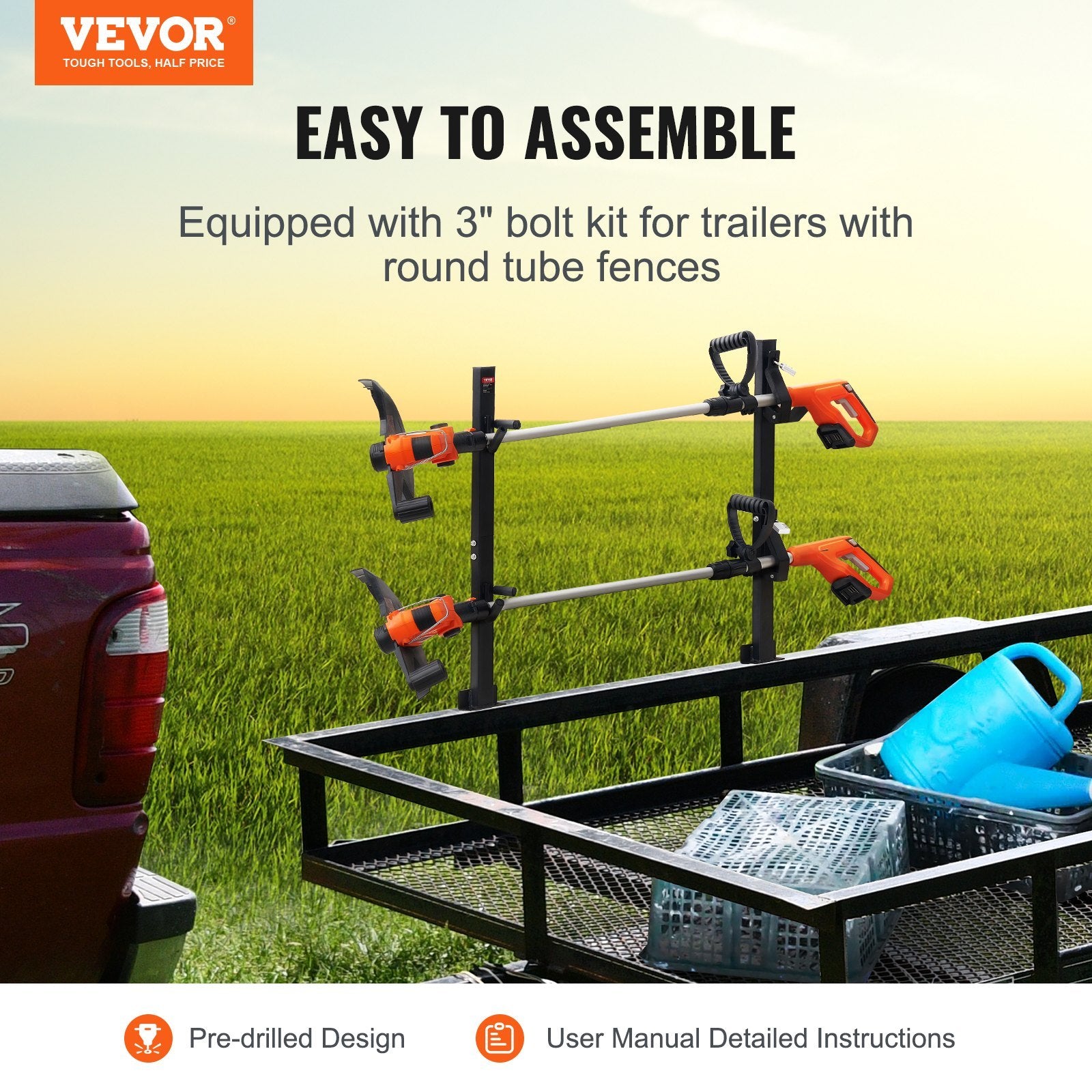 VEVOR Trimmer Rack, 2 Place Weeder Trimmer Rack with Zinc Alloy Password Lock