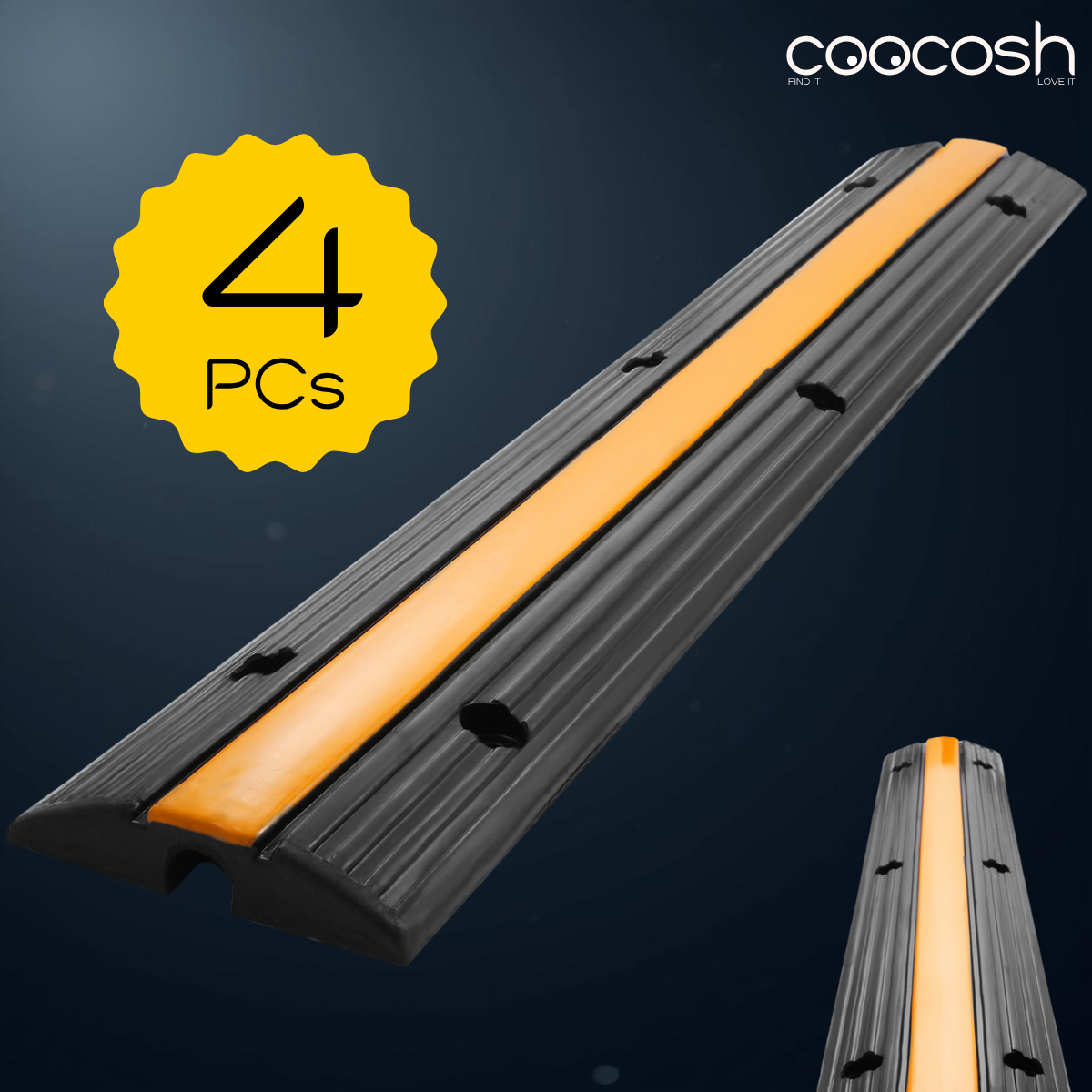 VEVOR 1-Channel Rubber Cable Protector Ramp (4 Pack) – Heavy-Duty 22,046 lbs