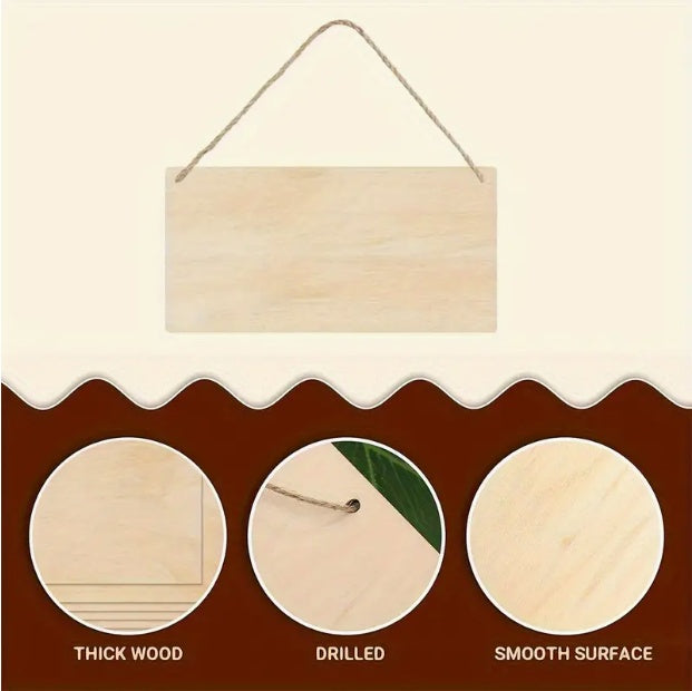 Unfinished Poplar Wood Sign With Rope - DIY Handmade Wooden Sign