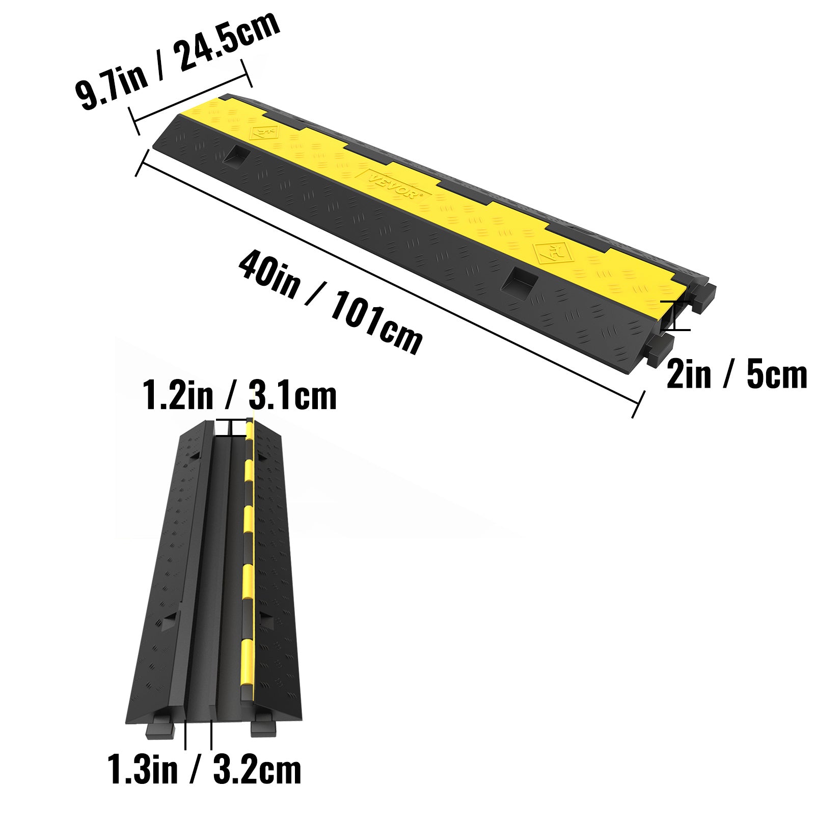 VEVOR Rubber Cable Protectors Heavy Duty Wire Hose Cord Protective Cover Ramps Floor Driveway Speed Bump, 3 Pack 2 Channel 11000lbs