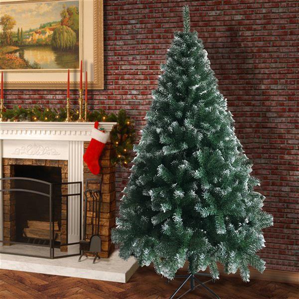 6FT Green & White PVC Christmas Tree — 650 Tips, Iron Base
