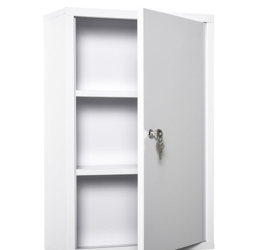 Coocosh 3-tier storage cabinet in white, crafted from durable steel, designed for wall mount in your bathroom, enhancing accessibility while maintaining a tidy space.