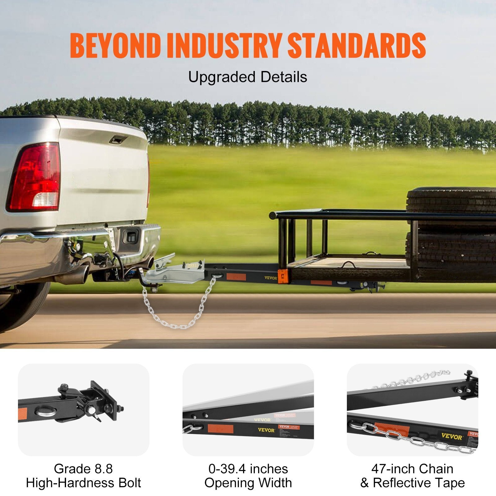 VEVOR Tow Bar, 5500 Lbs Towing Capacity With Chains, Powder-Coating Alloy Steel Bumper-Mounted Universal Towing Bar, Coupler Fits 2-Inch Ball Hitch, 39.4-Inch Opening Width