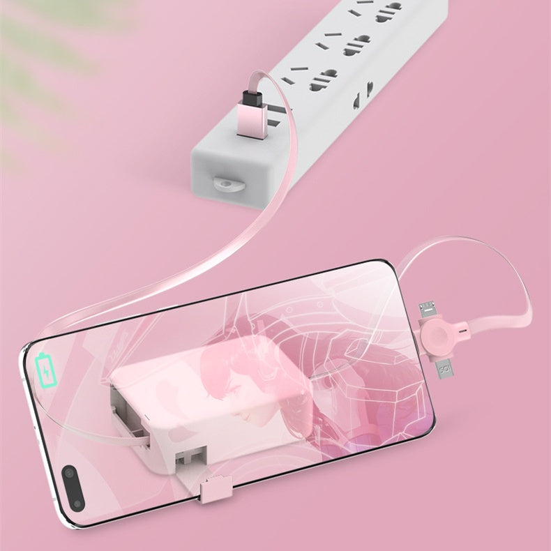 Retractable 3-in-1 Charging Cable with Stand & Storage (USB-A to USB-C/Micro/Lightning, 100 cm, 0.3 A (USB-A Input + 3 Tips)