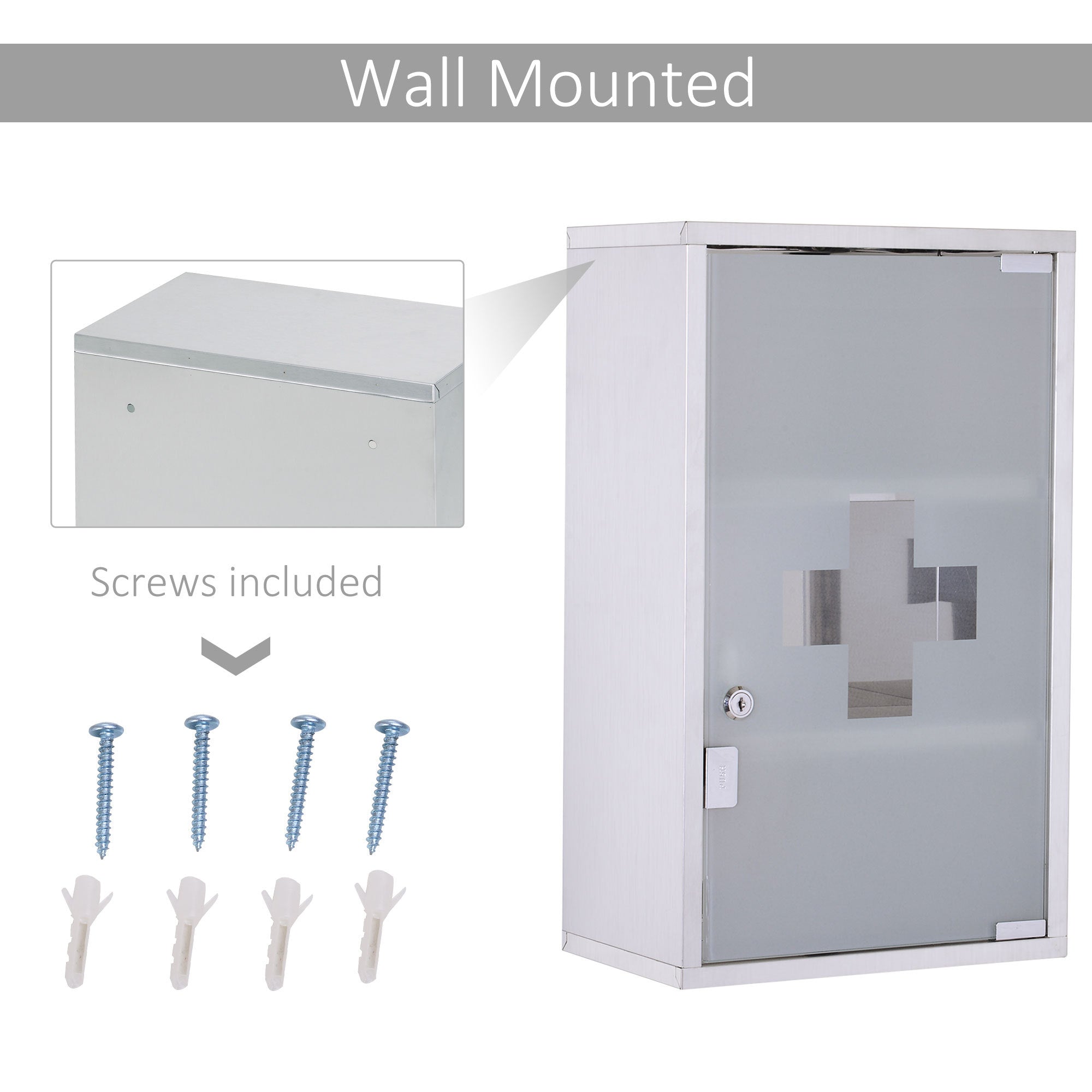 Coocosh modern medicine cabinet featuring a lockable design, crafted from stainless steel with a tidy three-tier system, making it perfect for organizing and securing hygiene products in any bathroom.