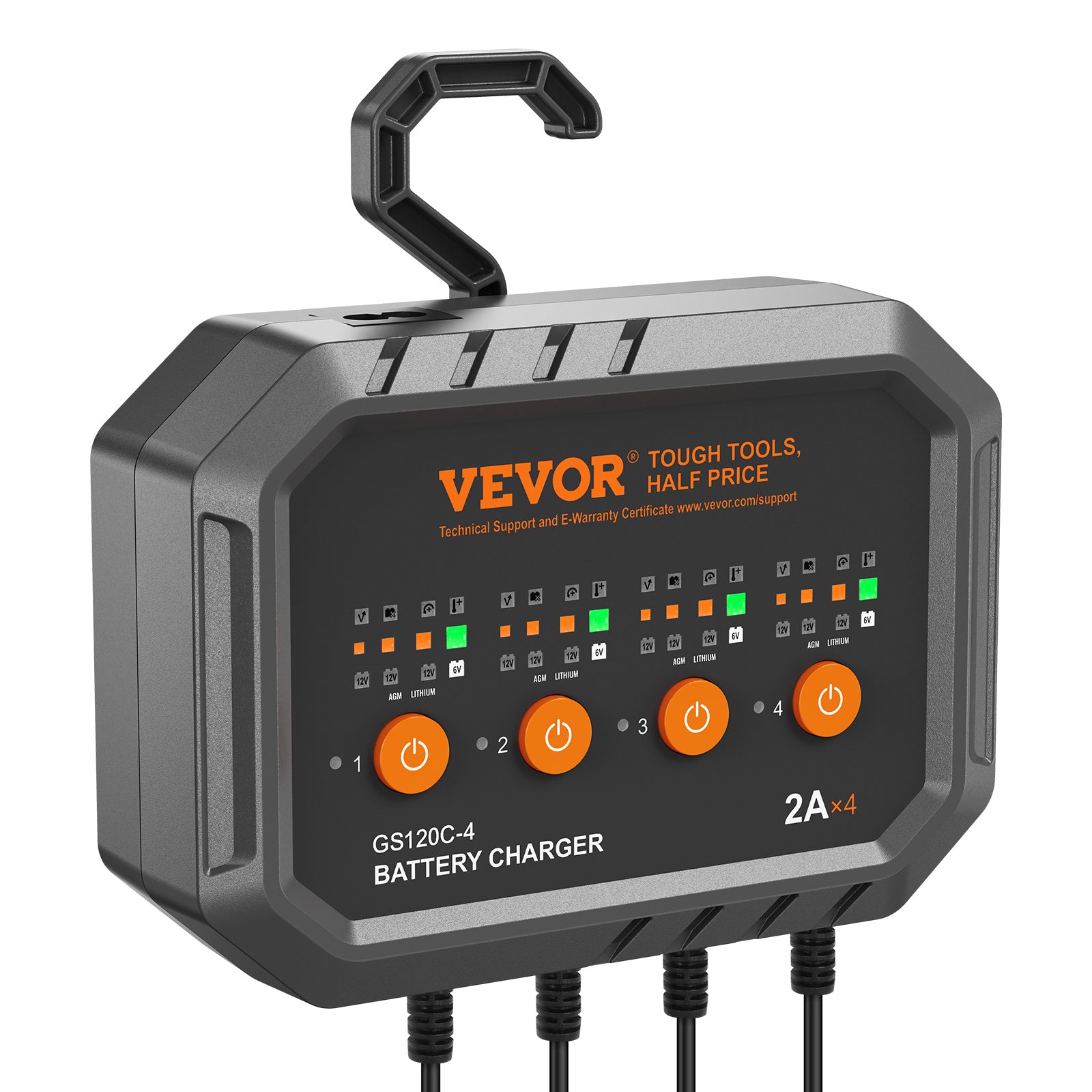 VEVOR Smart Battery Charger, 8-Amp (GS120C-4) — LiFePO4 & Lead-Acid
