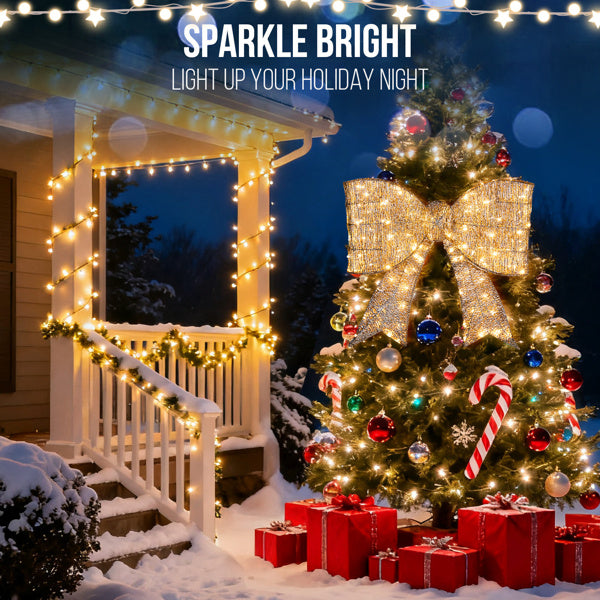 Pre-lit Outdoor Giant Bowknot Christmas Decoration, 124 Warm White LEDs, Golden