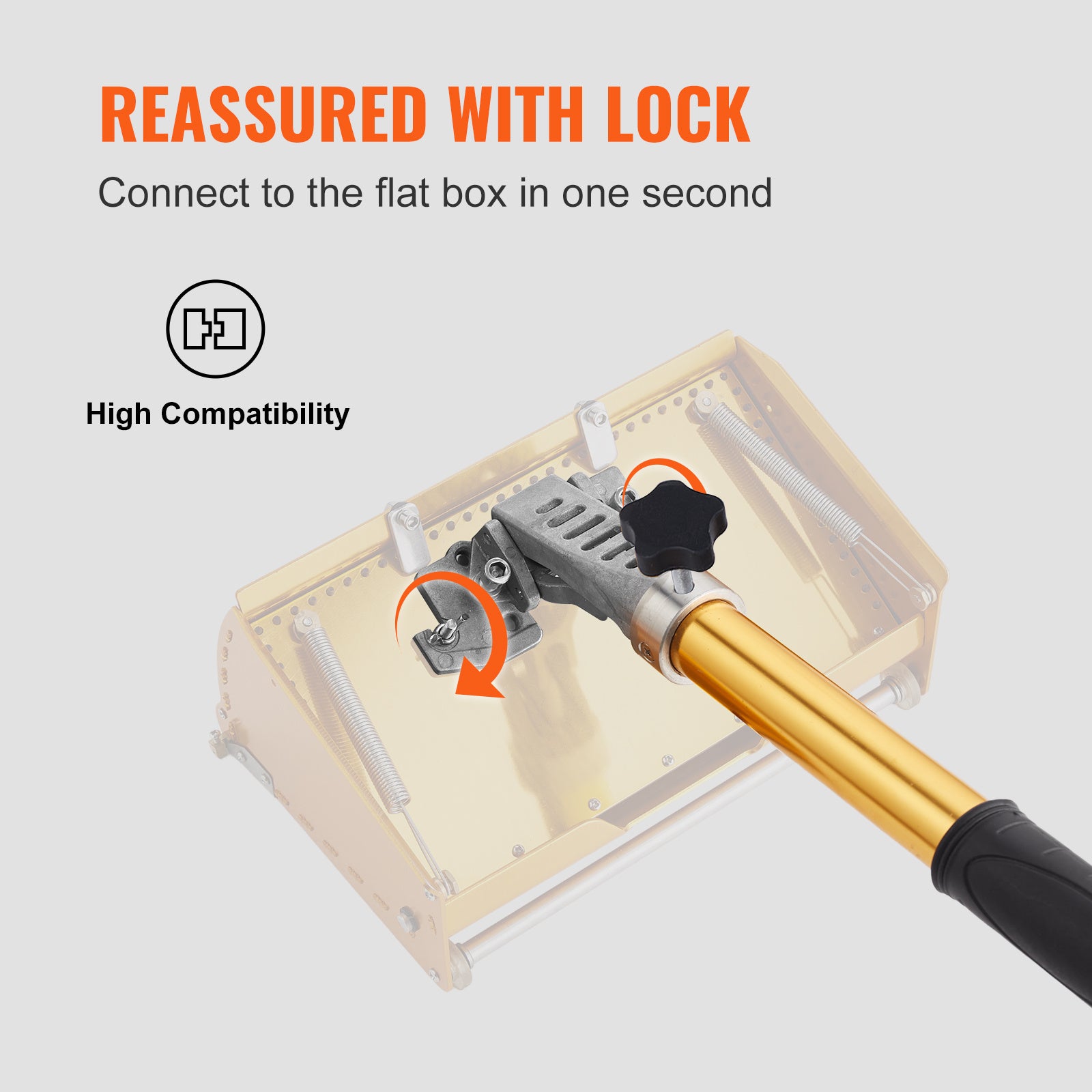 VEVOR Drywall Flat Box Handle — Anodized Aluminum, 40–64 in, 5-Section Adjustable