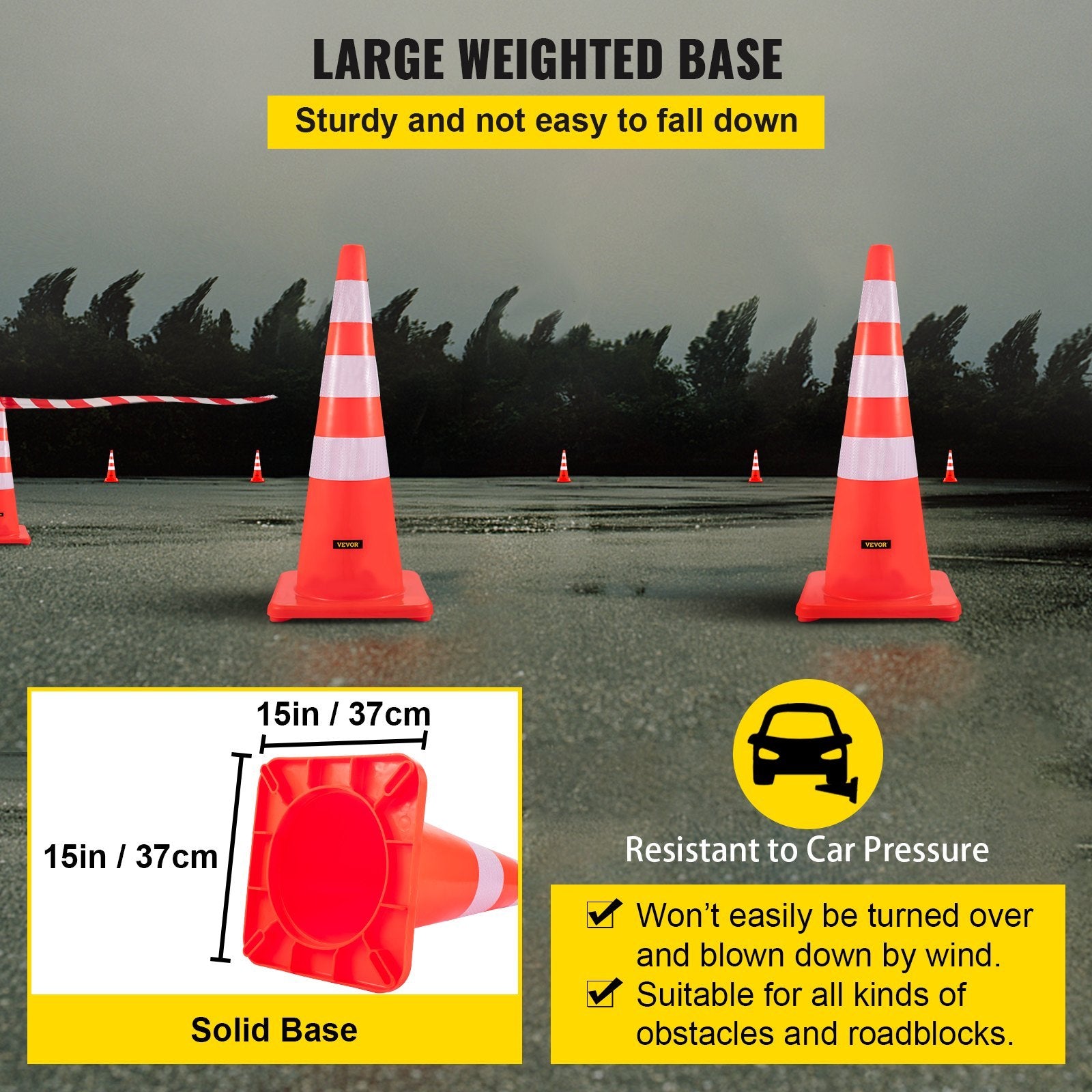 VEVOR Safety Cones, 6-Pack PVC Traffic Cones with Weighted Base & Reflective Collars