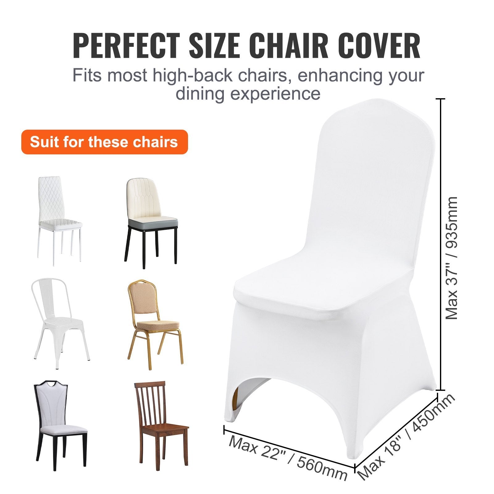 VEVOR Stretch Spandex Folding Chair Covers, Universal Fitted Arched Front Cover, Removable Washable Slipcovers, 50PCS White