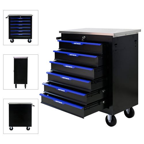 6-Drawer Multifunctional Rolling Tool Cart with Wheels — Black/Blue