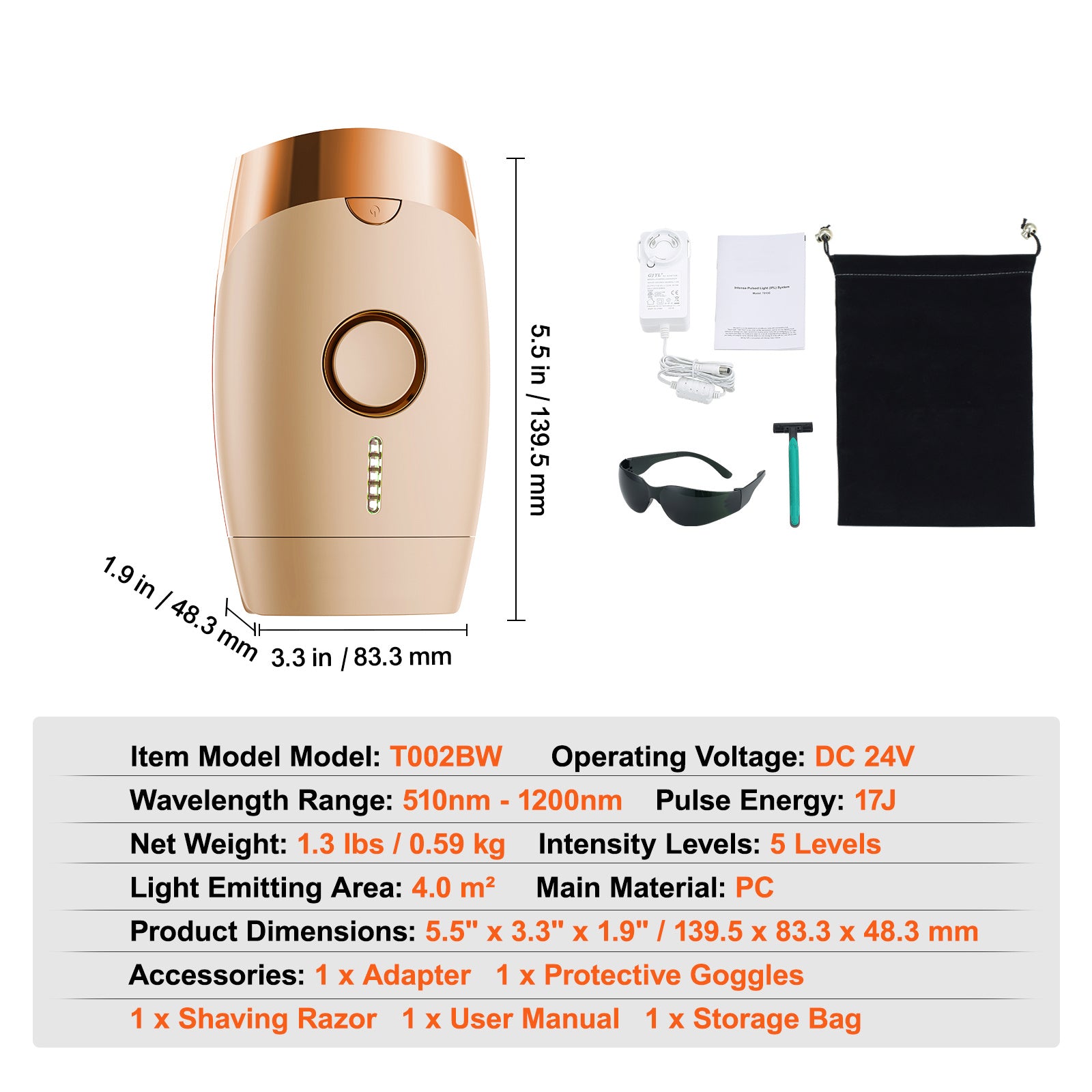 VEVOR IPL Hair Removal — Permanent At-Home Hair Removal Device (Auto & Manual, 5 Levels)