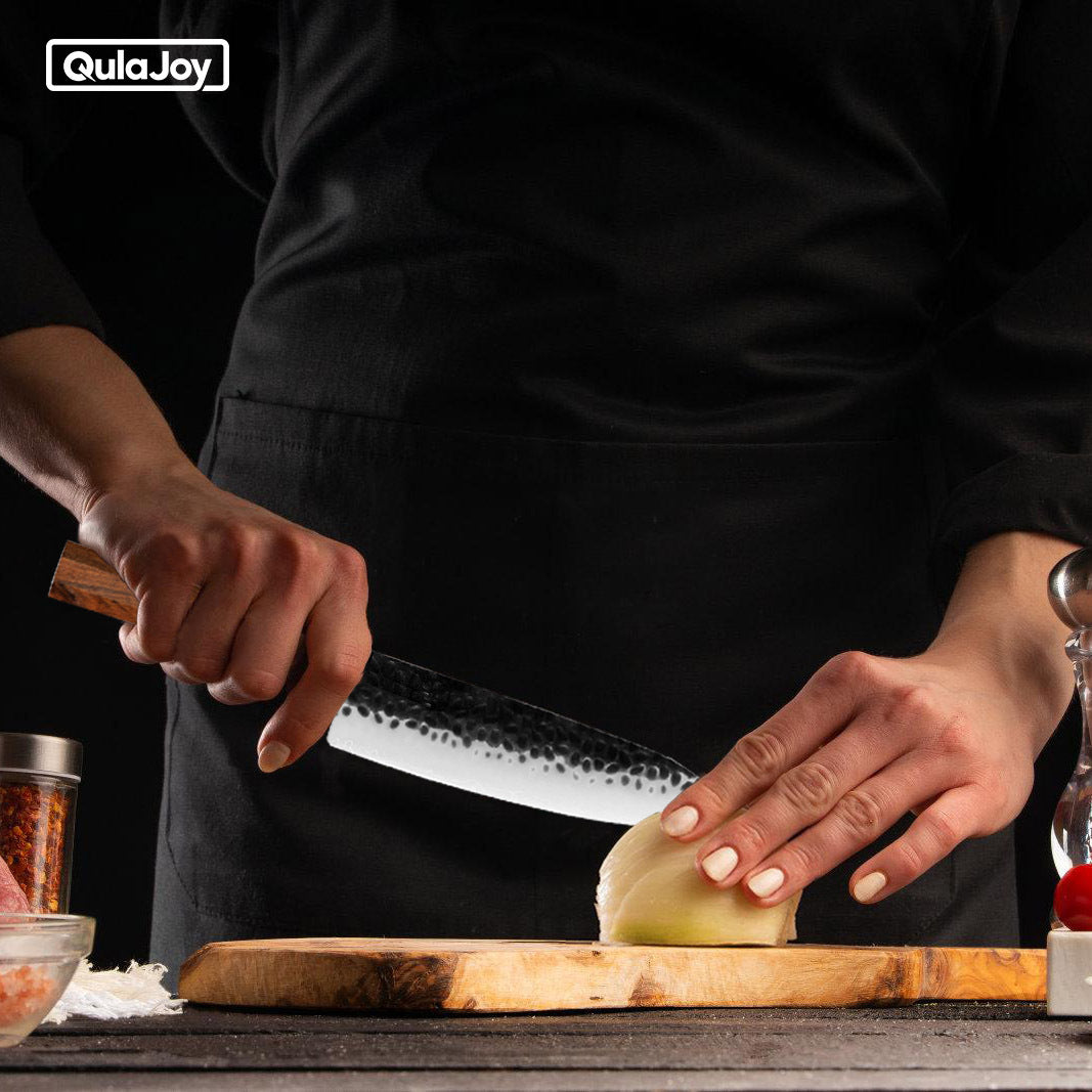 Qulajoy 7 Inch Santoku Knife - 9Cr18MoV Japanese Chef Knife with Octagonal Rosewood Handle