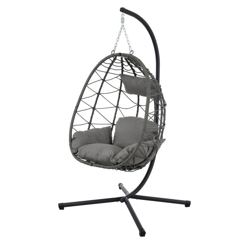 Indoor & Outdoor Hanging Egg Swing Chair with Stand — Patio Wicker Basket Chair (Dark Grey)