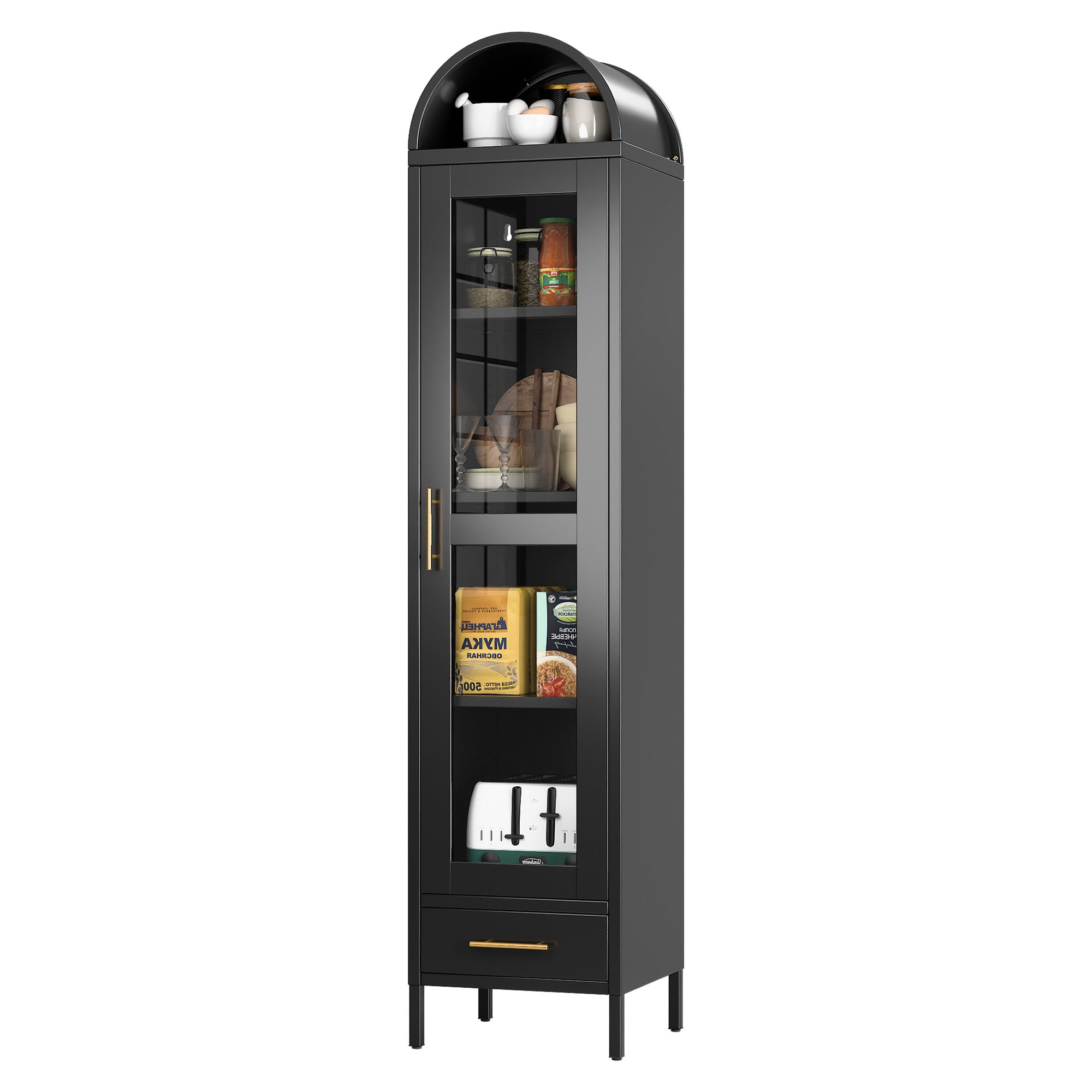 Metal Arched Household Storage Cabinet - Black & White