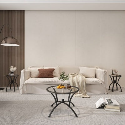 3 Piece Tempered Glass Coffee Table Set Rustic Black - View 3