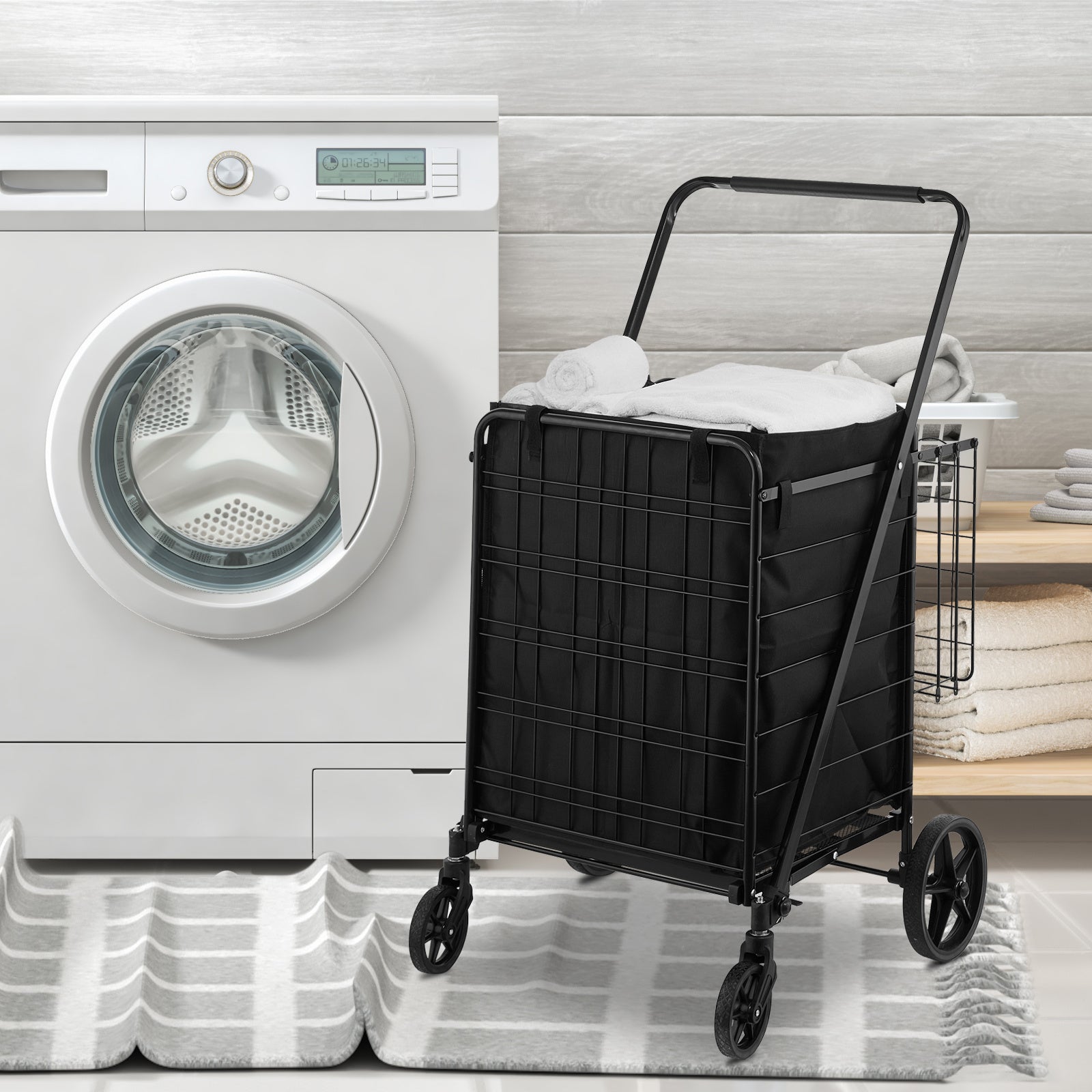 VEVOR Folding Shopping Cart With Removable Waterproof Liner, 330LBS Large Capacity Jumbo Grocery Cart