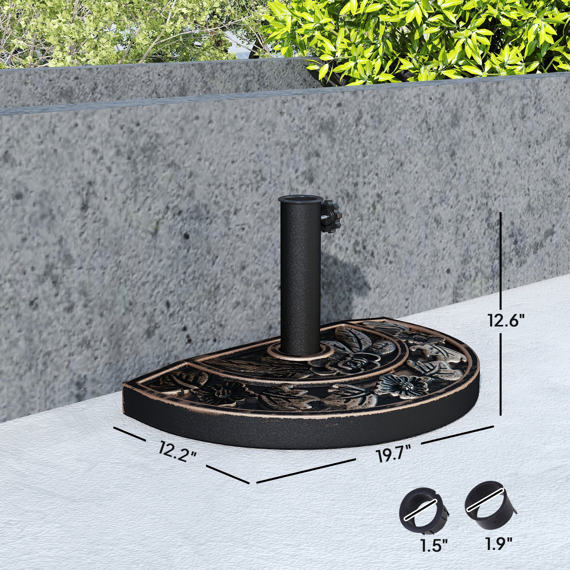 20lbs Half Round Patio Umbrella Base Outdoor Decorative Resin Parasol Stand Holder For 1.5, 1.9 Pole, Lawn, Deck, Garden Use, Bronze