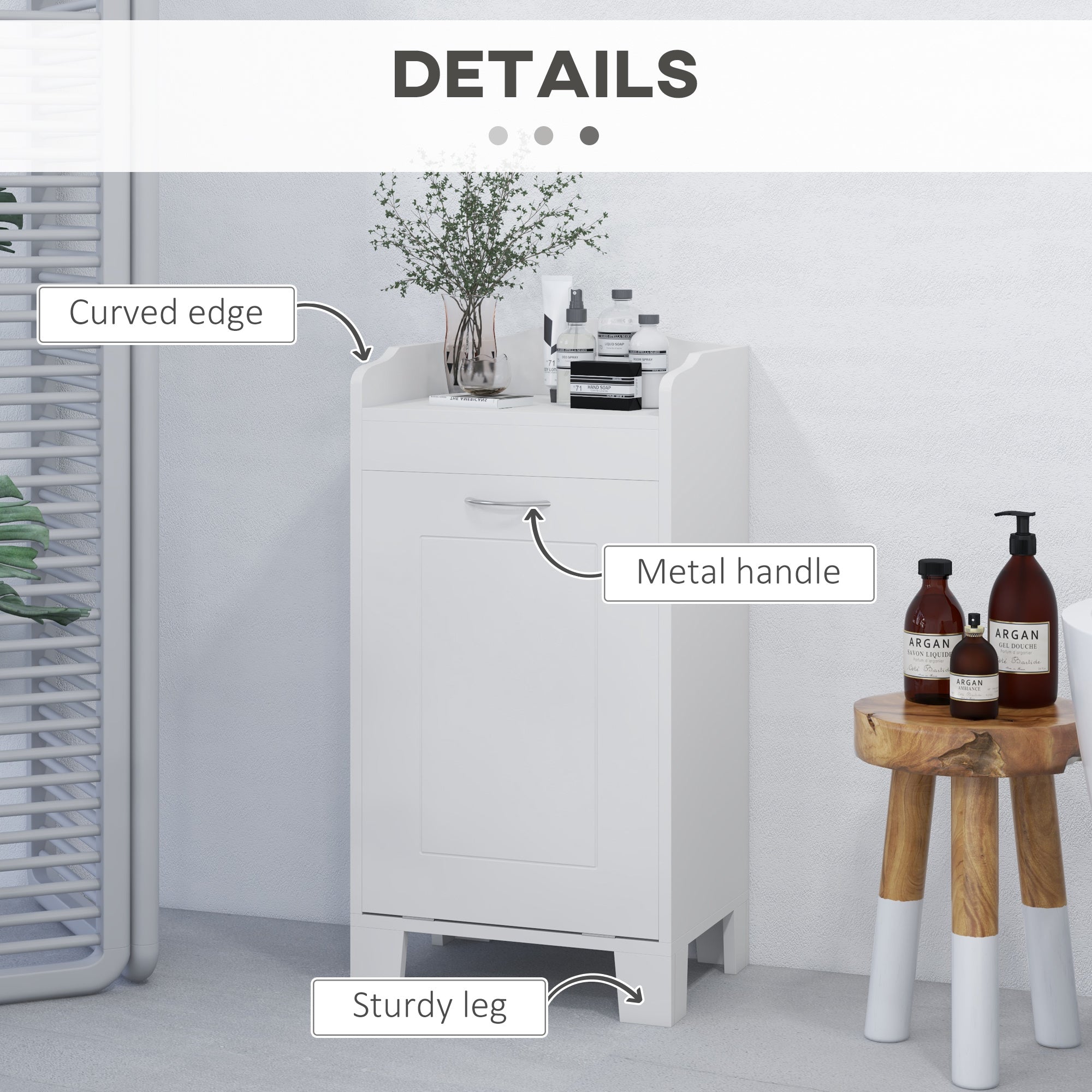 31 Tilt Out Laundry Hamper, Free Standing Bathroom Storage Cabinet Home Organizer - White