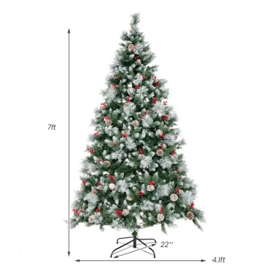 7ft Pre-Lit Christmas Tree - 70 Red Berries & 70 Pine Cones