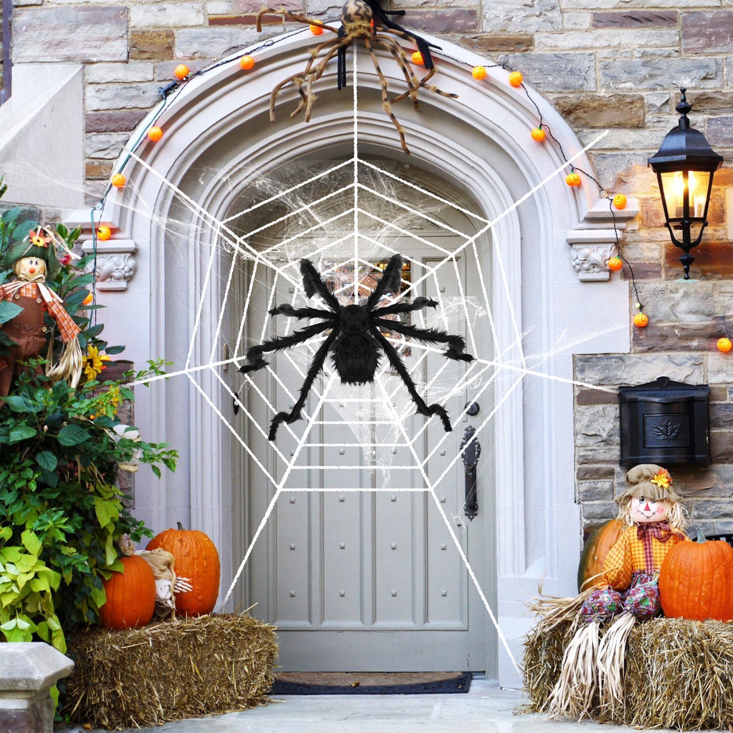 1Pc Halloween Decorations Spider Outdoor 49in with 126in Stretch Spider Web