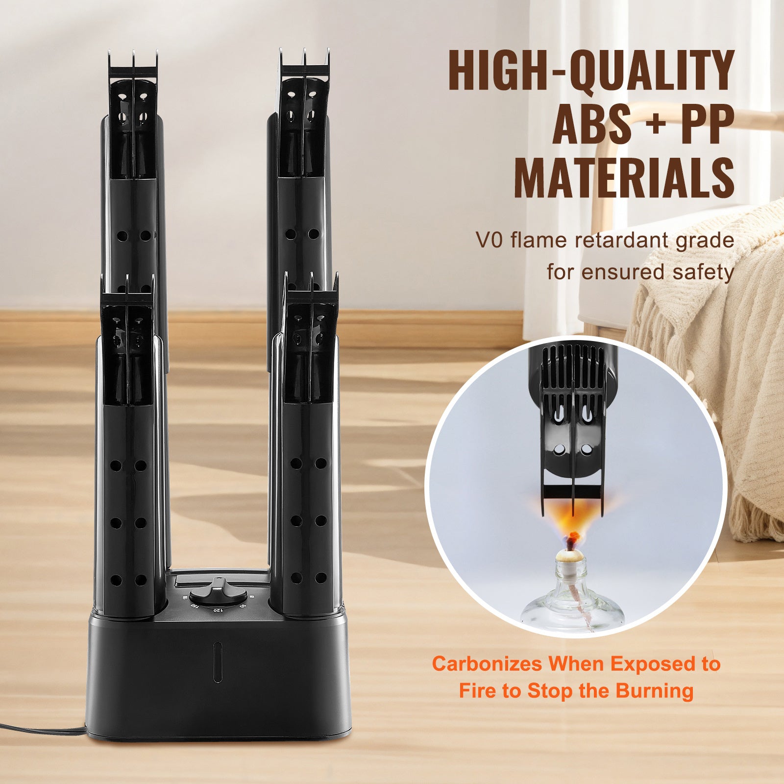 VEVOR Detachable 4 Tubes Shoe Dryer With Heat Blower & Timer - Black & Orange