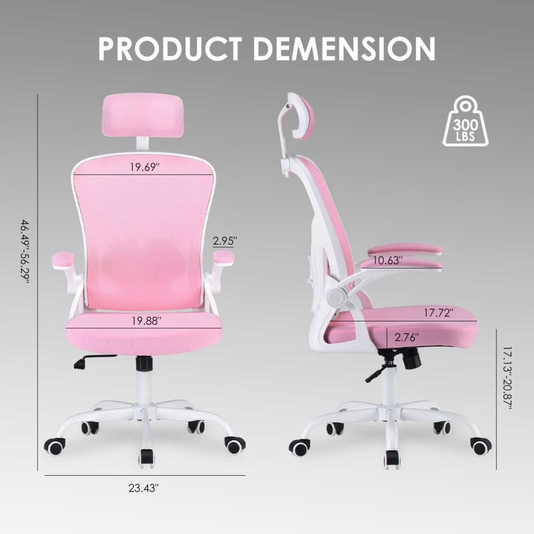 Ergonomic Office Chair with Headrest & Adjustable Lumbar Support — High Back, Mesh Swivel Desk Chair, Black