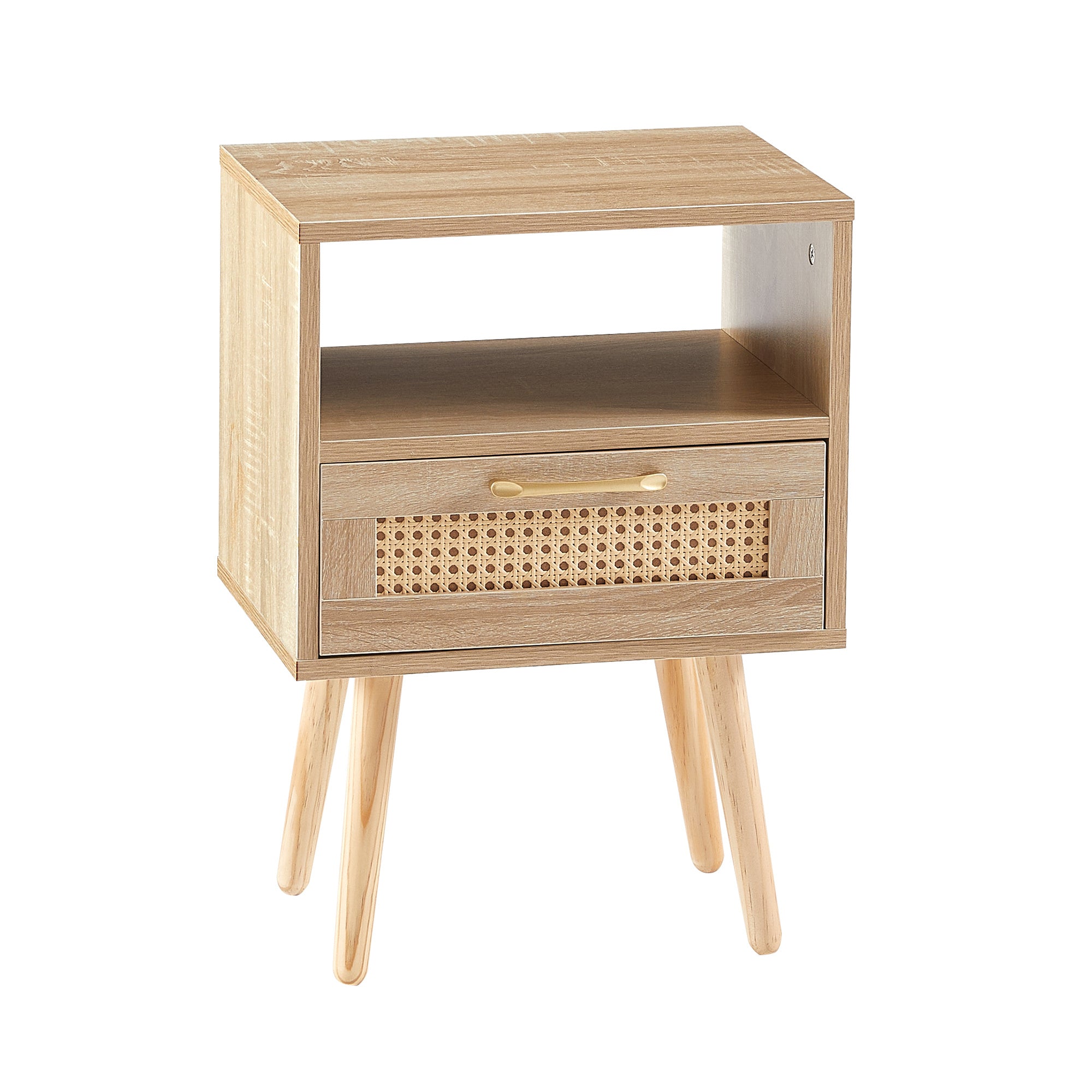 Rattan End Table Drawer Solid Wood Legs Nightstand - View 6