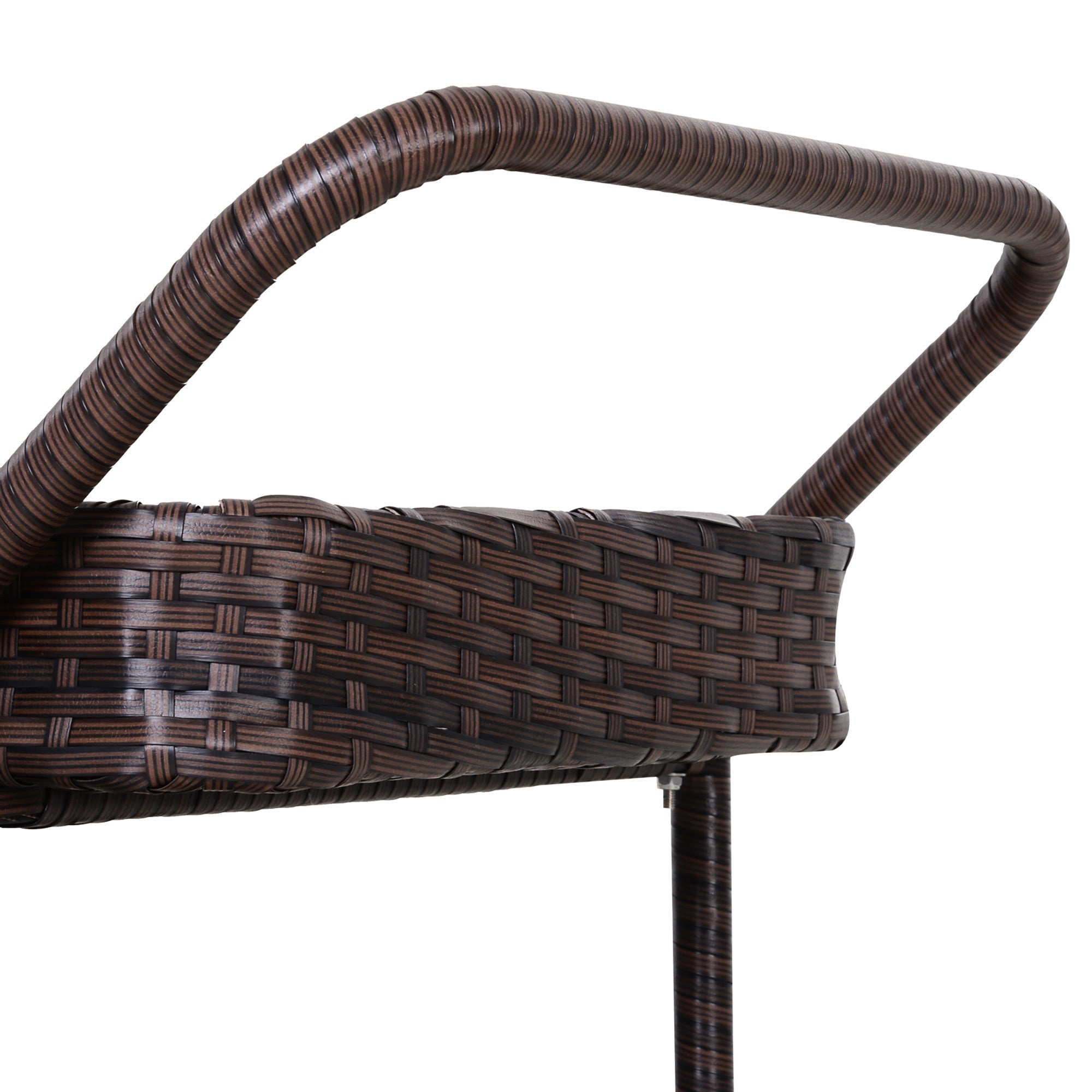 Rattan Wicker Outdoor Kitchen Trolley, Rolling Serving Cart With 2 Tray Shelves, Brown