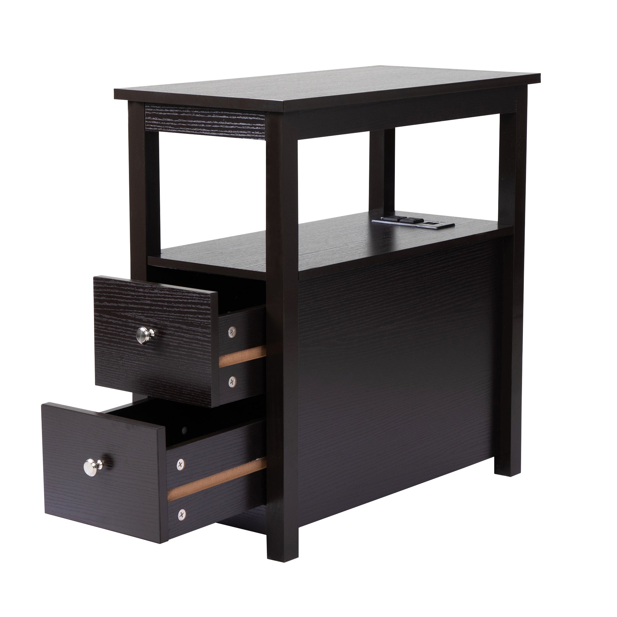 Transitional Nightstand W USB Charging Station,2-Drawer Storage Cabinet Espresso