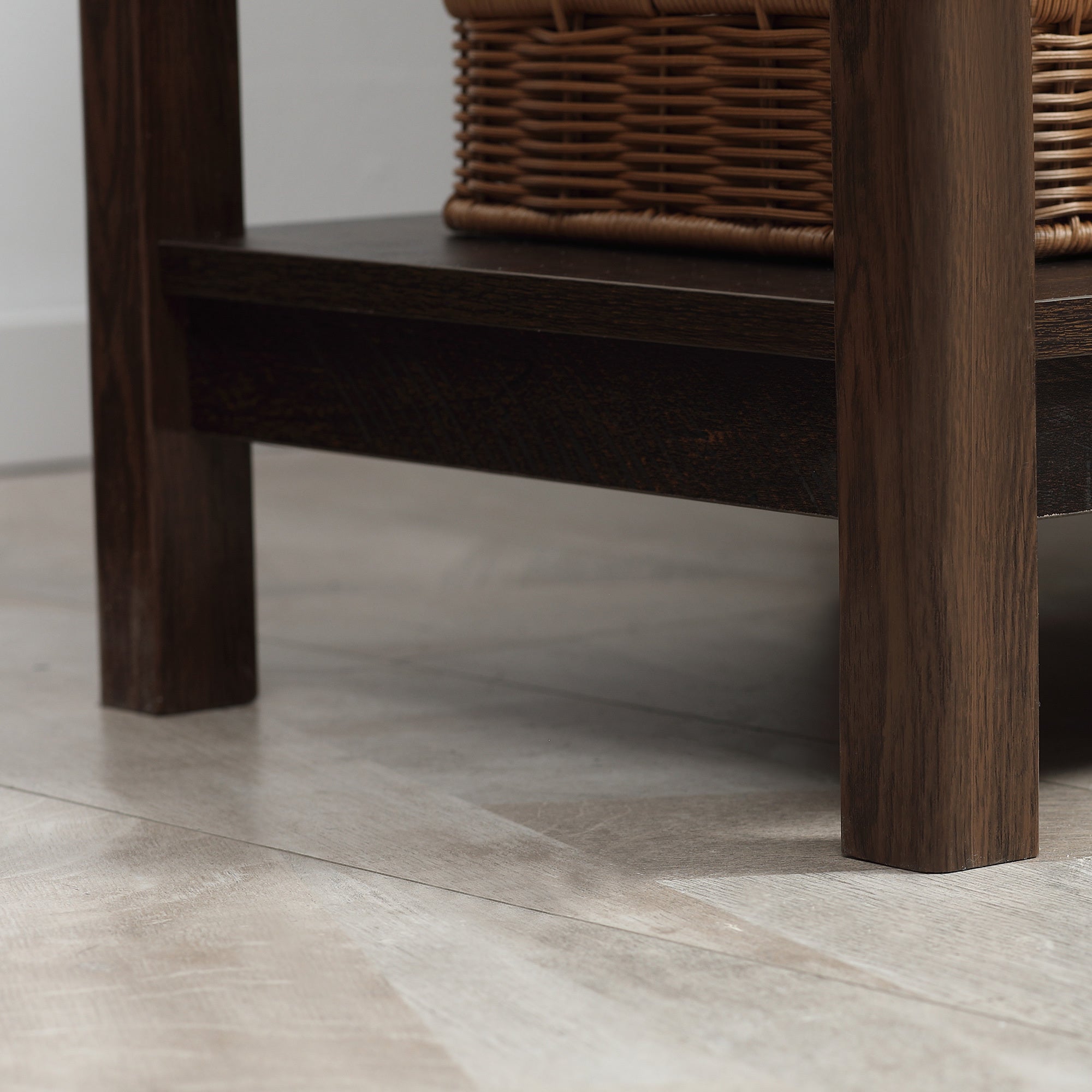 Coocosh Wooden Table with Dark Finish and Open Shelf, featuring a sleek design and sturdy legs, enhancing any living space with a modern aesthetic.