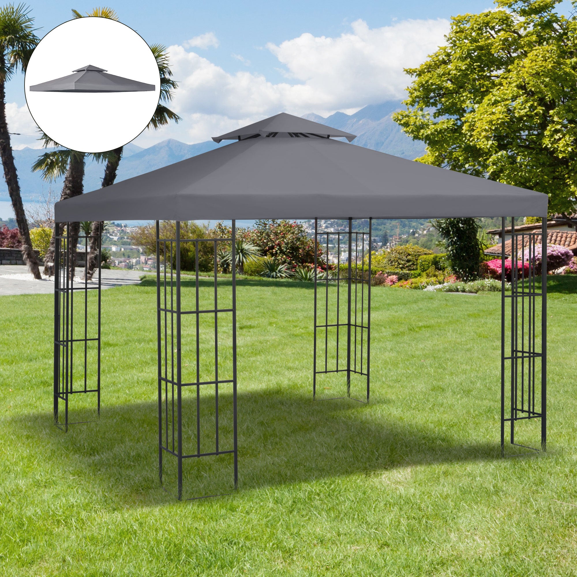 10x10 Gazebo Replacement Canopy Dark Gray - View 1