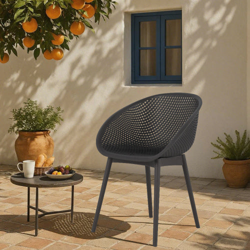 2-Pack Modern Lounge Chairs — Indoor/Outdoor All-Weather PP (Warm Grey)