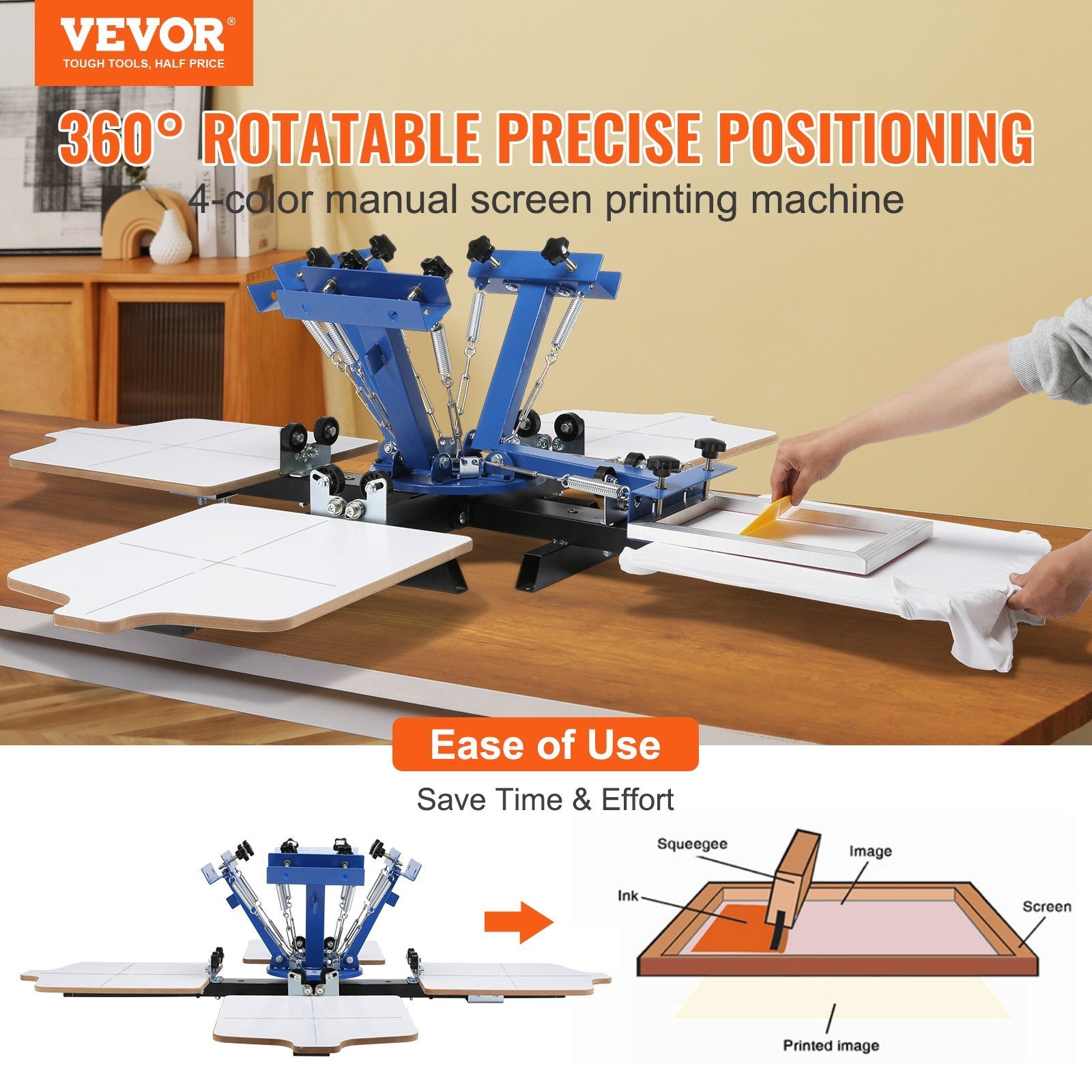 VEVOR Screen Printing Machine, 4 Color 4 Station Rotable Silk Screen Printing Press, 21.2x17.7in
