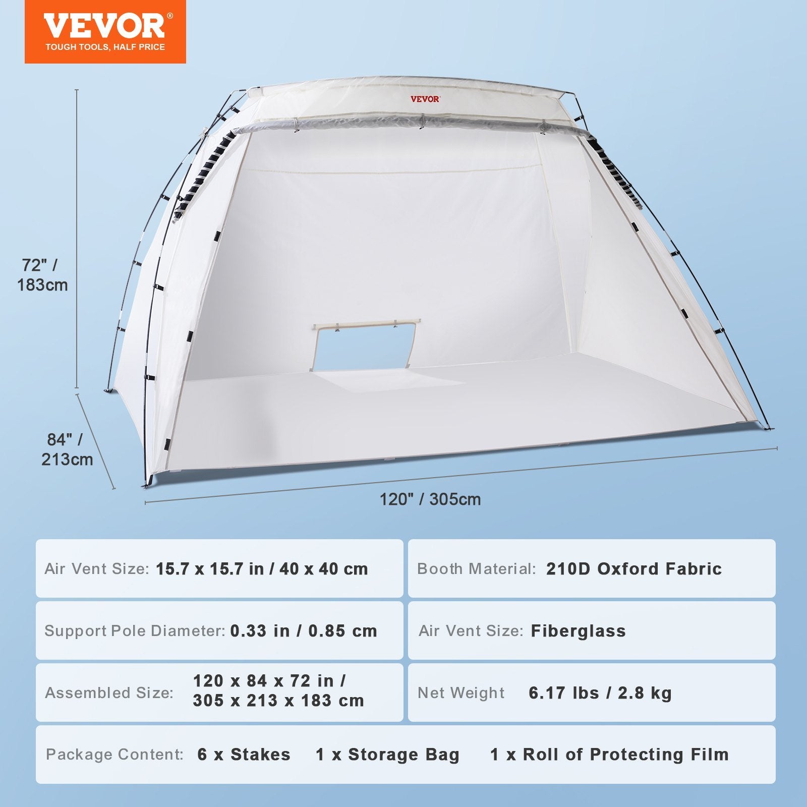 VEVOR Portable Paint Booth, 10x7x6ft Spray Paint Tent with Built-in Floor & Mesh Screen