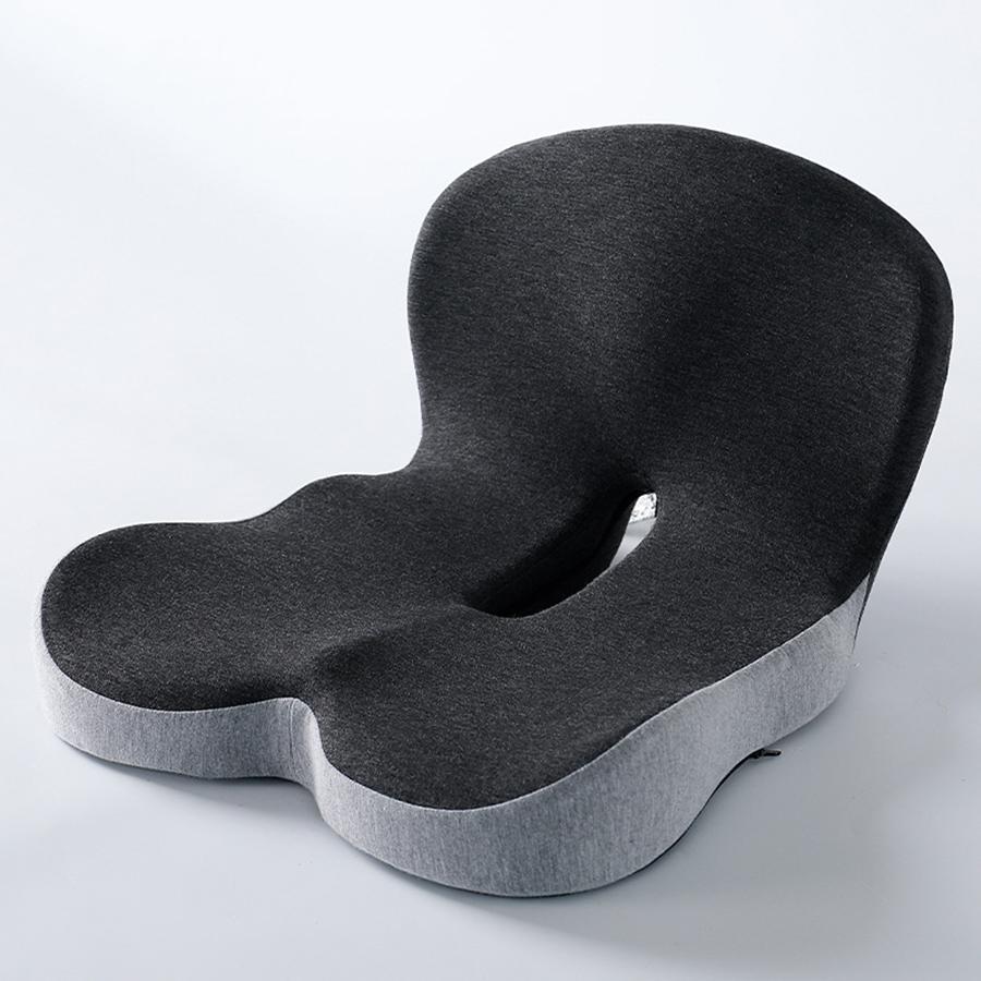 Coocosh seat cushion in sleek black, featuring a soft cotton core and thick sweatshirt fabric, ideal for long hours of sitting at the office or during gaming sessions.