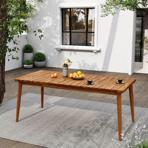 Acacia Wood Dining Table 8-Person Outdoor Table — 72" Teak Finish