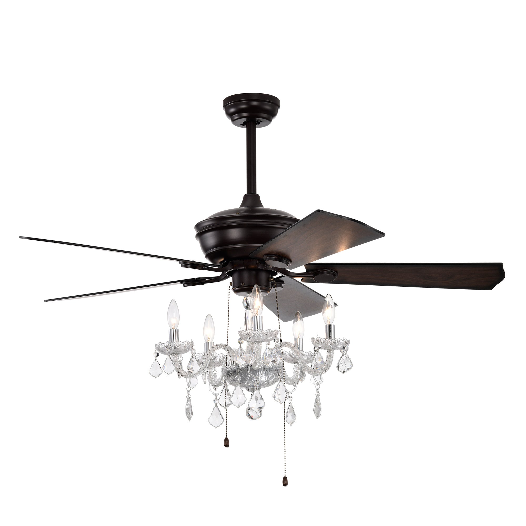 52" Matte Black Crystal Shade Ceiling Fan Lamp — 3-Speed Reversible Motor, 5 Reversible Blades (E12×5, Bulbs Not Included)