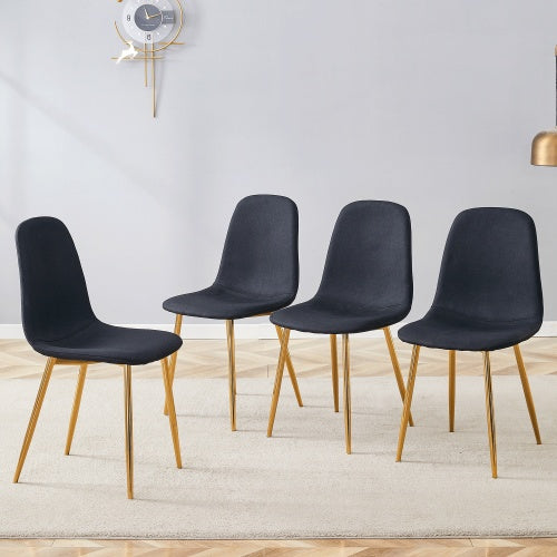 Luxury Simple Chair - Set of 4 | Black Linen-Cotton Dining Chair with Gold Metal Legs