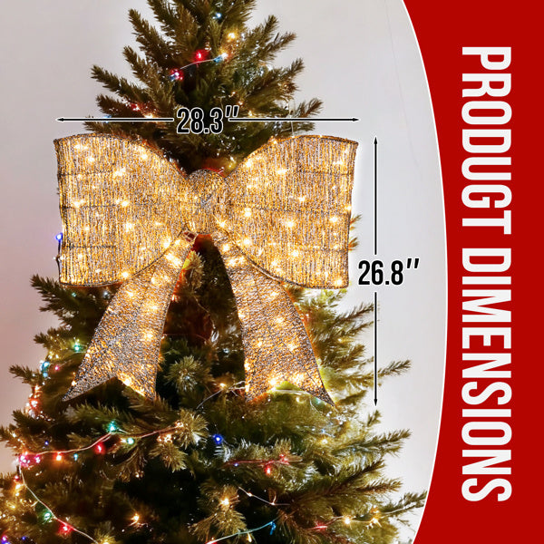 Pre-lit Outdoor Giant Bowknot Christmas Decoration, 124 Warm White LEDs, Golden