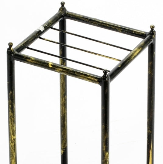 17" Gray Stone Slab 2-Tier Small Square Black & Gold Cast Metal Plant Stand
