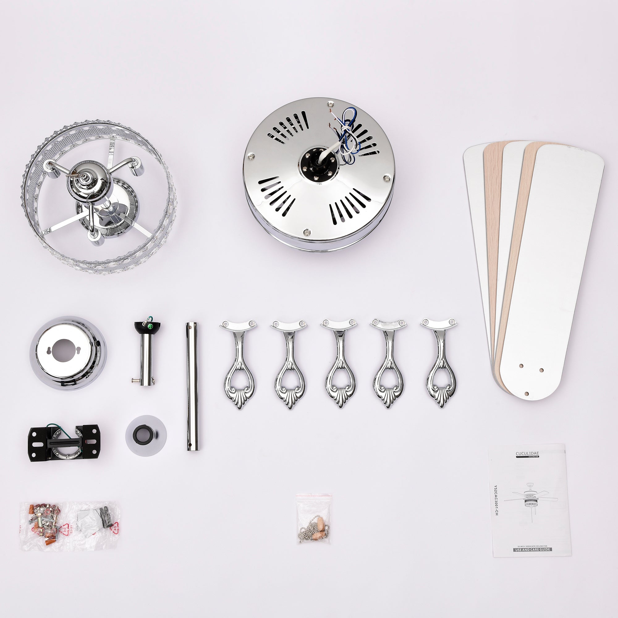 3-Light Chrome Drum Shade LED Ceiling Fan — Traditional Farmhouse Crystal 52"