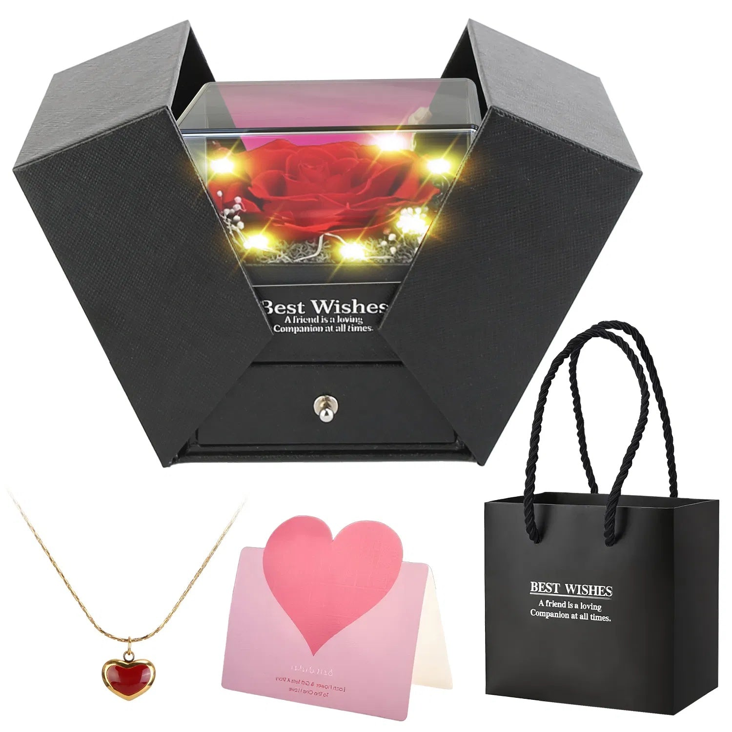Preserved Red Real Rose with Heart Necklace — Eternal Gift Box