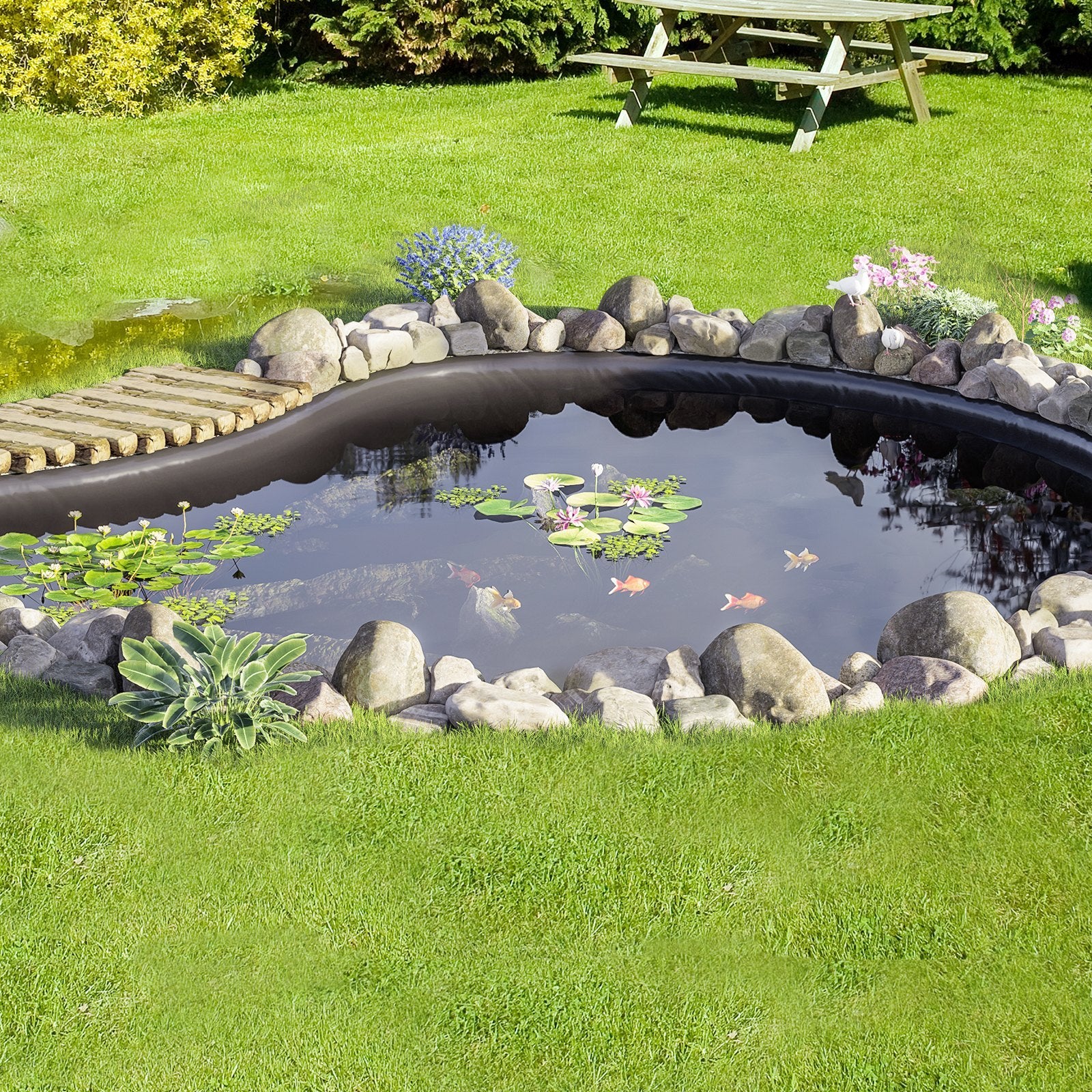 20-Mil Fish-Safe Pond Liner 10×13 ft – Flexible LLDPE, UV & Puncture Resistant for Koi Ponds, Waterfalls & Water Gardens